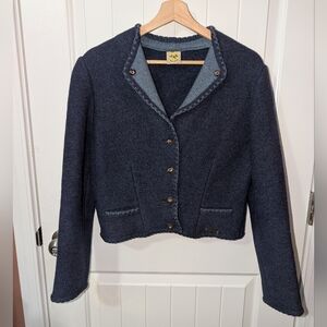 Vintage Hundt Modell Women's Cropped Wool Blazer Navy